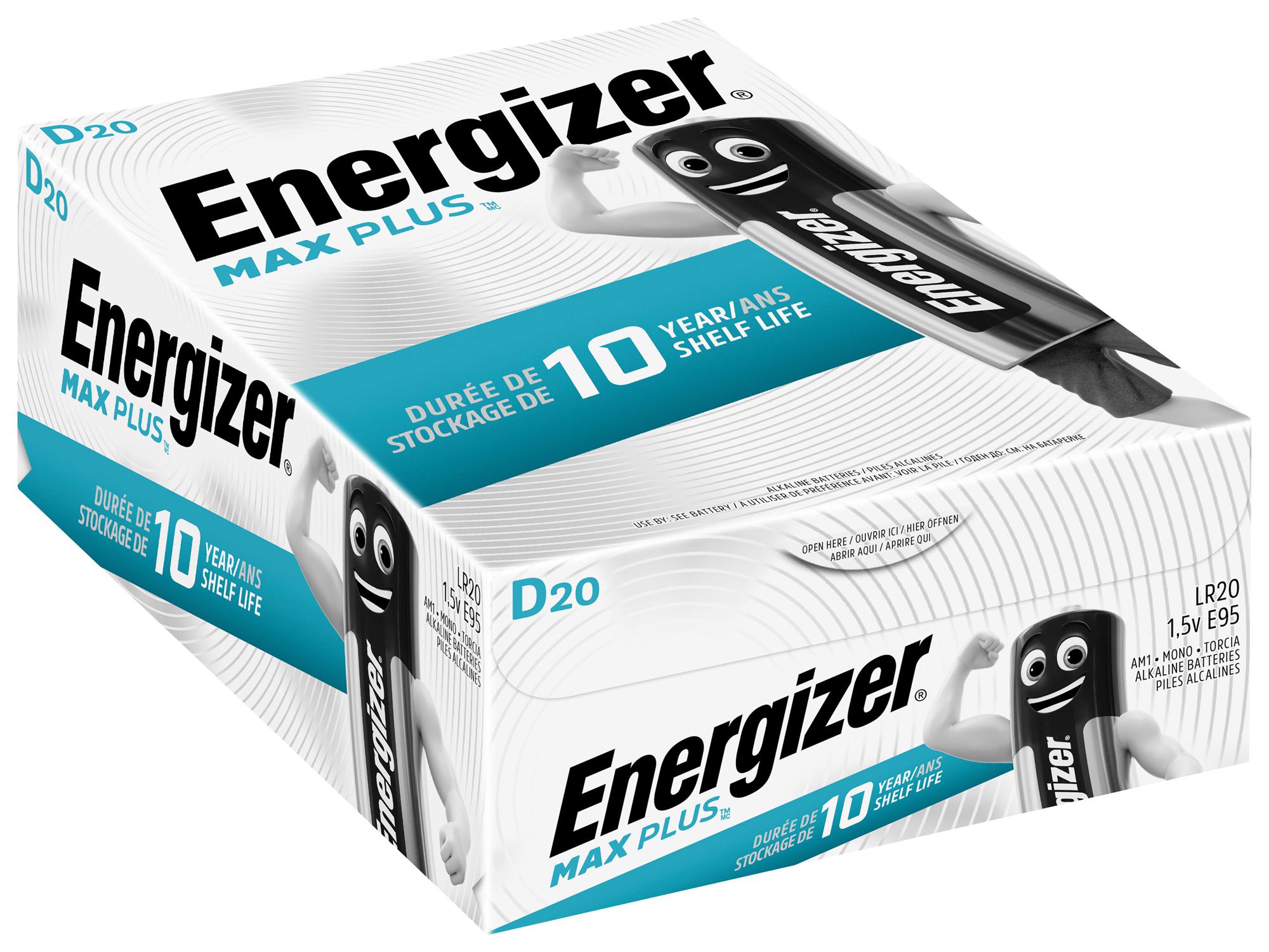 E301323702 BATTERY, ALKALINE, 1.5V, D, PK20 ENERGIZER