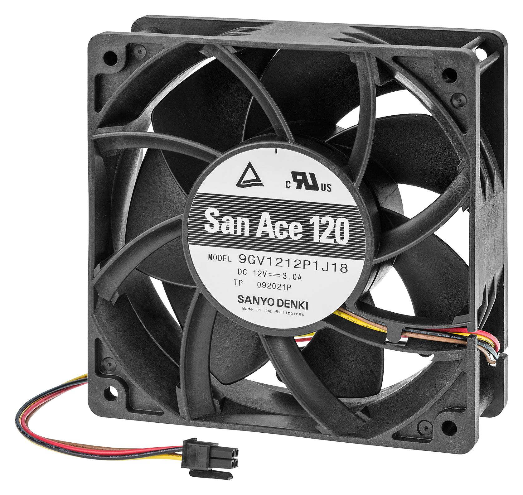9GV1212P1J18 AXIAL FAN, 120MM, 12VDC, 224CFM, 64DBA SANYO DENKI
