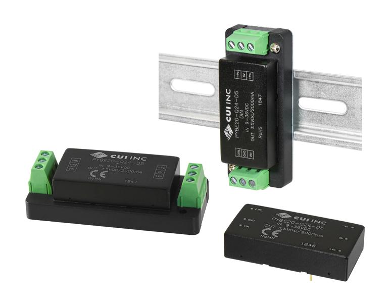 PYBE20-Q24-S12-DIN DC-DC CONVERTER, 12V, 1.667A CUI