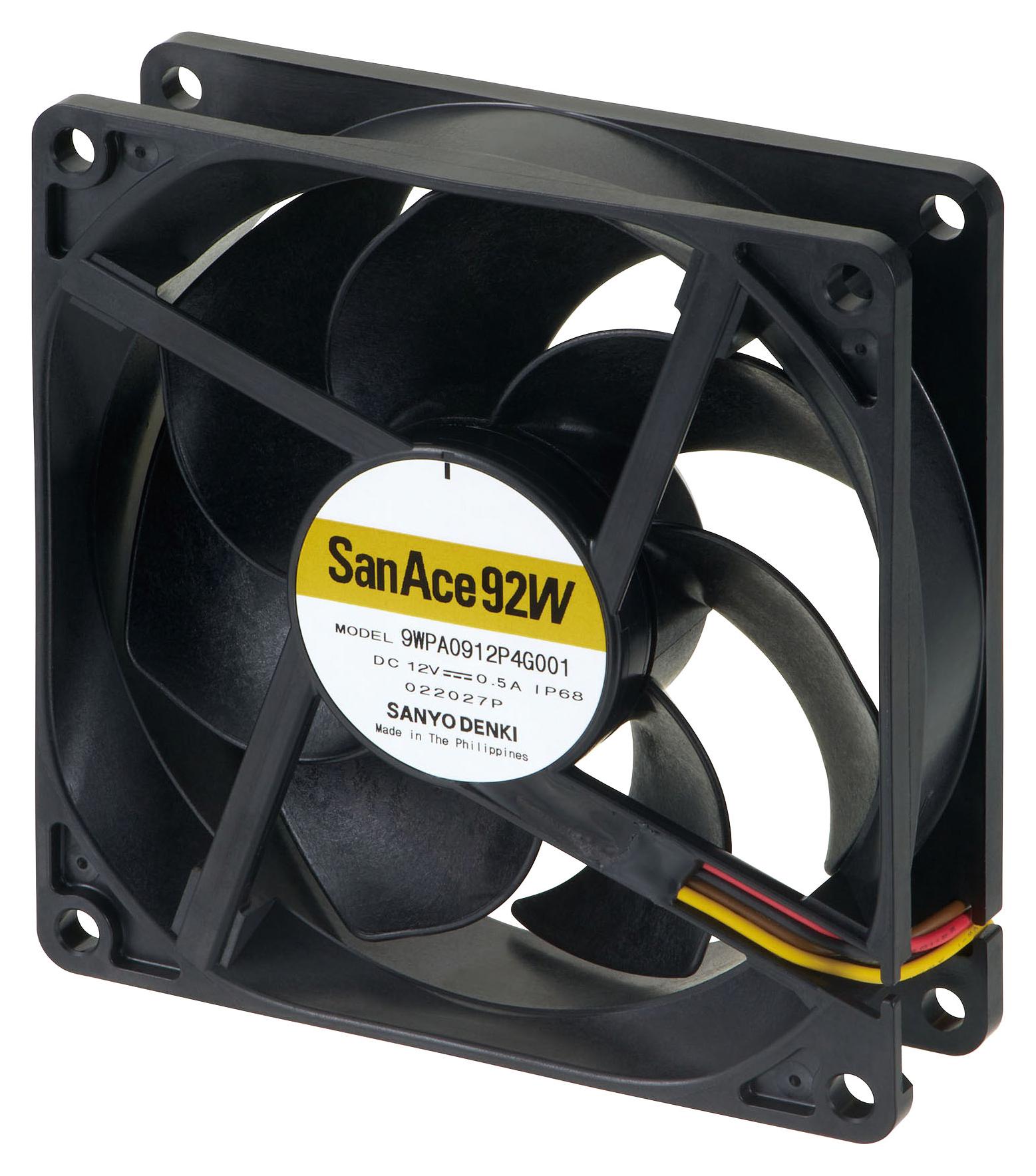 9WPA0912P4G001 AXIAL FAN, 86.5CFM, 47DBA, 6W, 12VDC SANYO DENKI