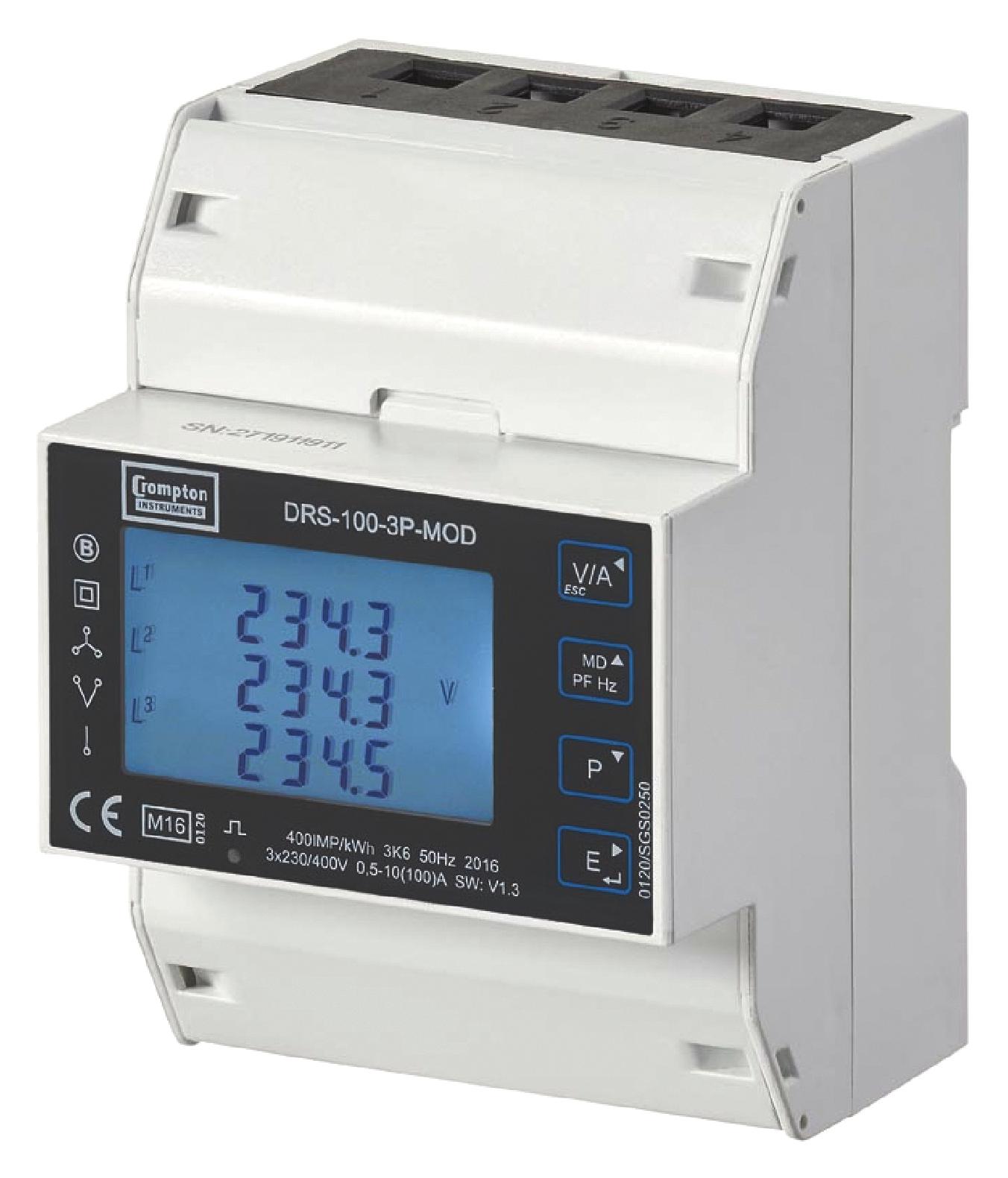 DRS-100-3P-MOD-01 ENERGY METER, 3PH, 63.5-276VAC, DIN RAIL CROMPTON - TE CONNECTIVITY
