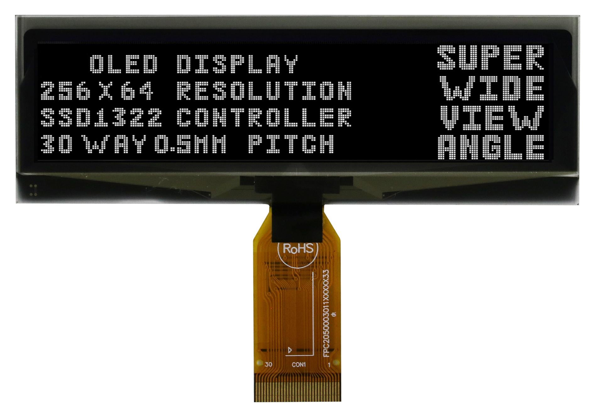 MDOG256064IV-WM OLED GRAPHIC DISPLAY, COG, 256X64P, 3.3V MIDAS