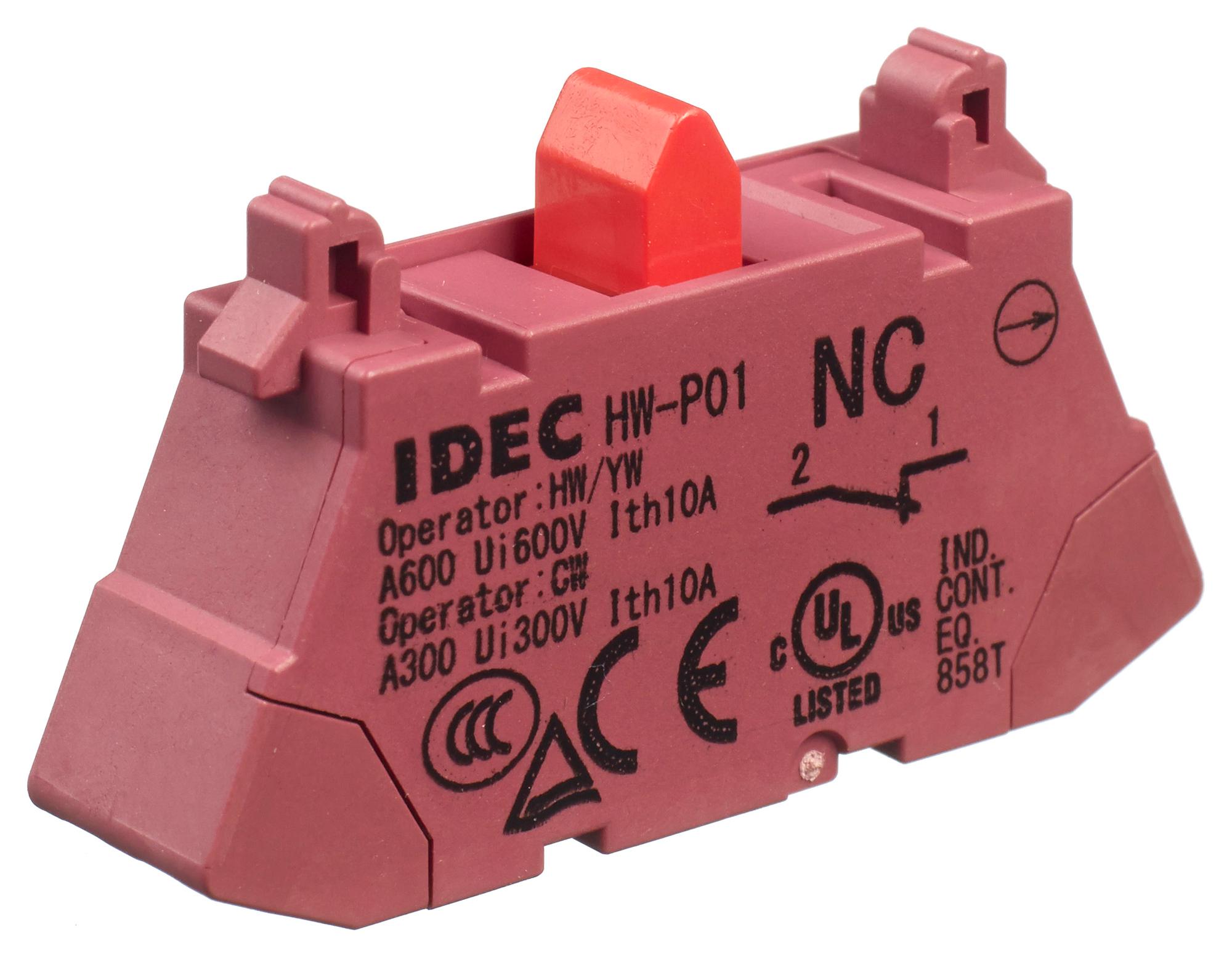 HW-P01 SW CONTACT BLOCK, 10A, 110VAC/1P/PUSH IN IDEC