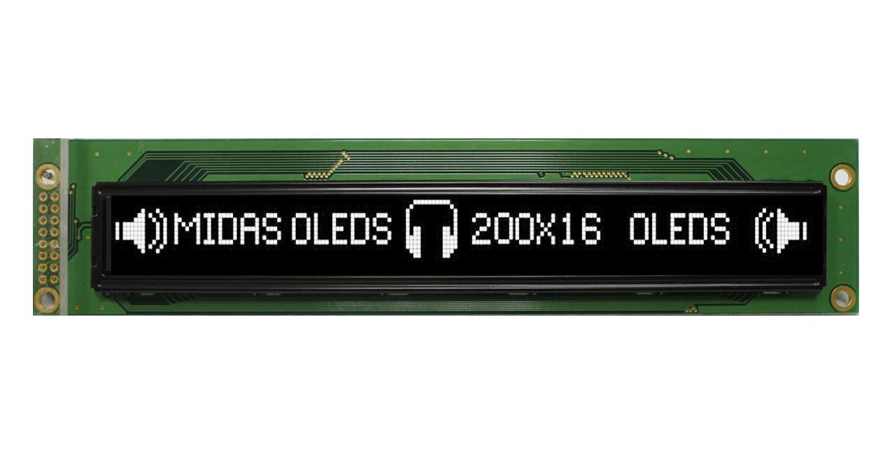 MCOB200016AV-WP OLED MODULE, COB, PARALLEL, 200X16PIXEL MIDAS