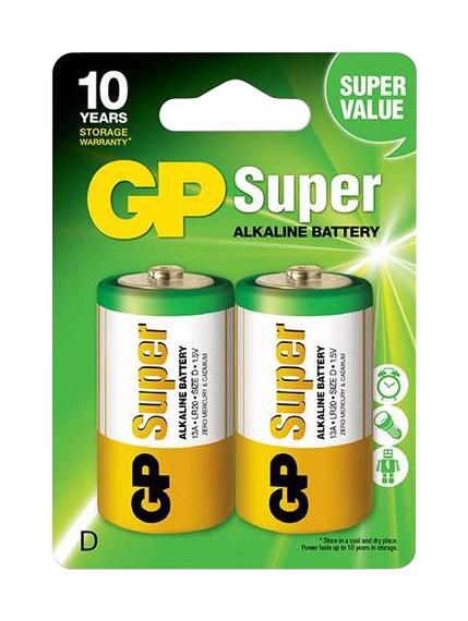 GPPCA13AS002 BATTERY, ALKALINE, D, 1.5V, PK2 GP BATTERIES