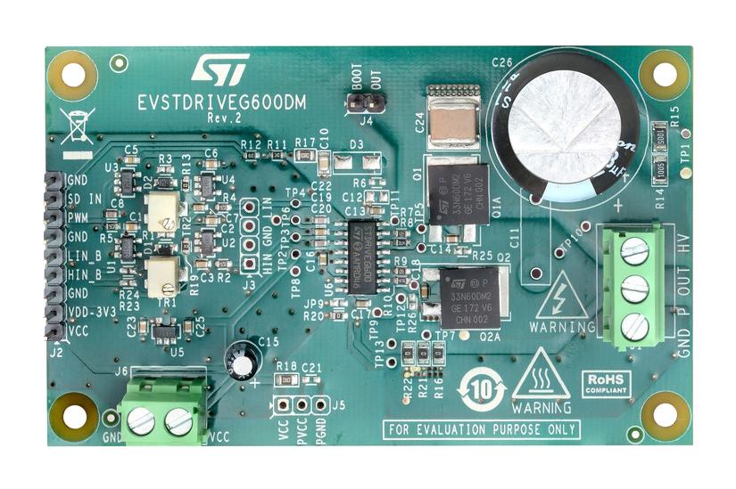 EVSTDRIVEG600DM DEMO BOARD, HALF BRIDGE GAN GATE DRIVER STMICROELECTRONICS
