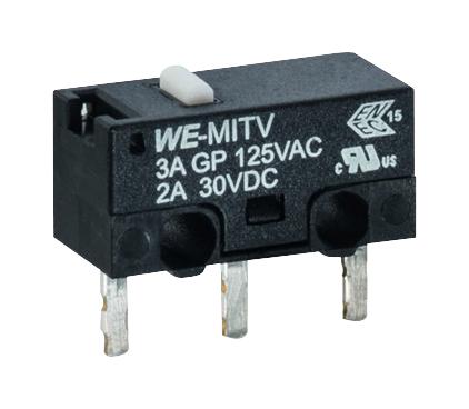 463091370402 MICROSWITCH, SPST, 2A, 30VDC, 150GF, THT WURTH ELEKTRONIK