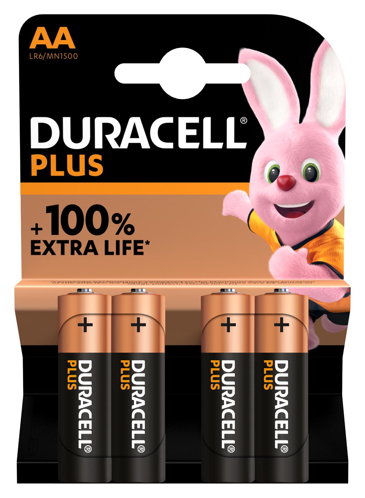 MN1500 P4 +/PWR BATTERY, ALKALINE, 1.5V, AA, 4PK DURACELL