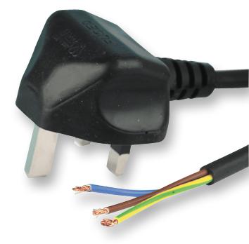 PE01023 LEAD UK PLUG-BARE END BLK 1.5MM 3M PRO ELEC