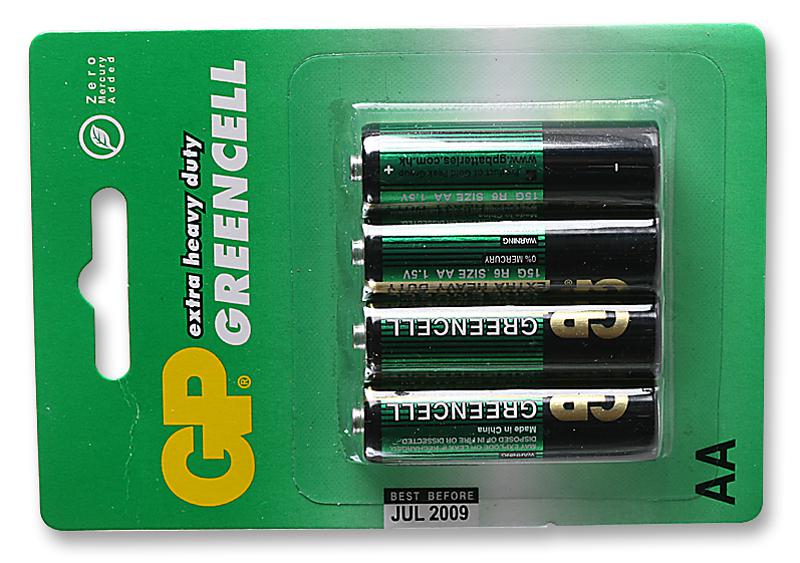 GP15G-U4 BATTERY, ZINC CHLORIDE, AA, PK4 GP BATTERIES