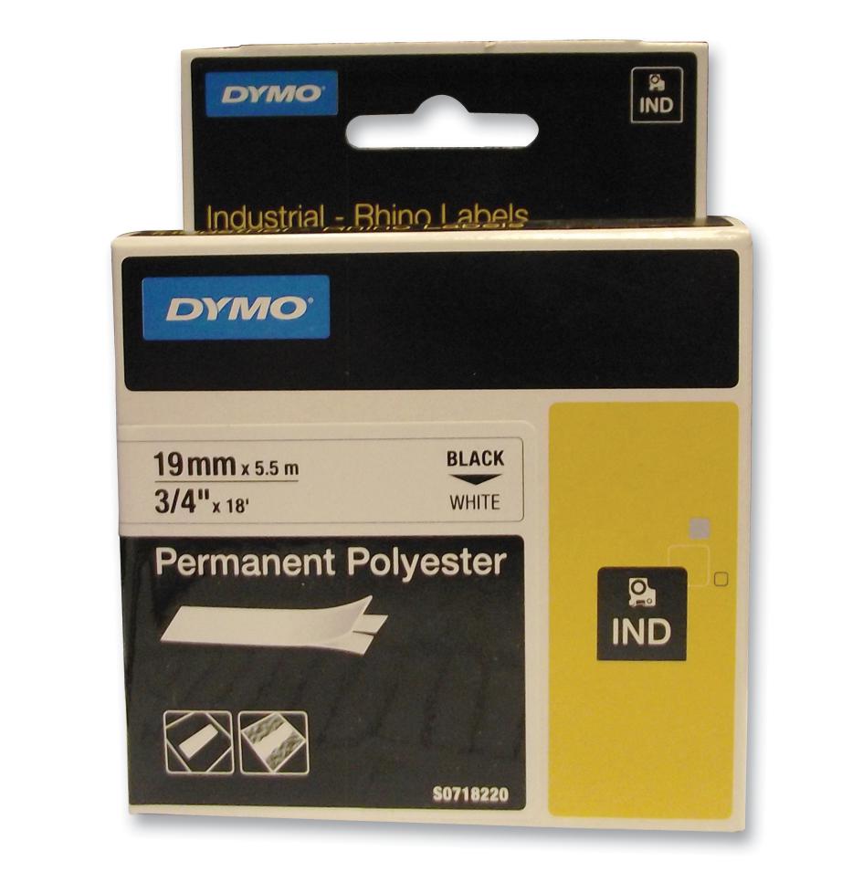 18765-R1 TAPE, PERM, POLY, WHITE, 19MMX5.5M DYMO