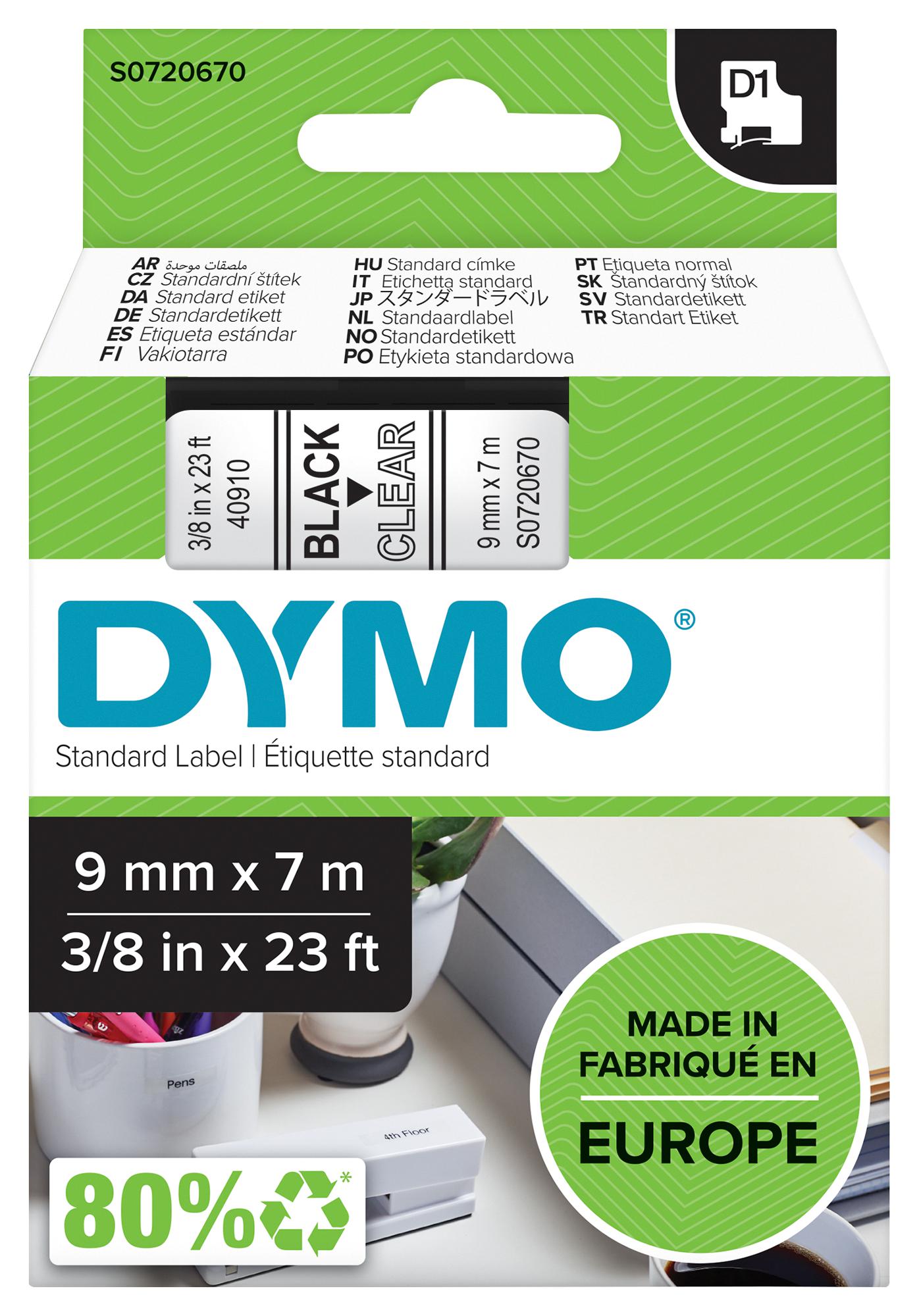 40910 TAPE, BLACK/CLEAR, 9MM DYMO