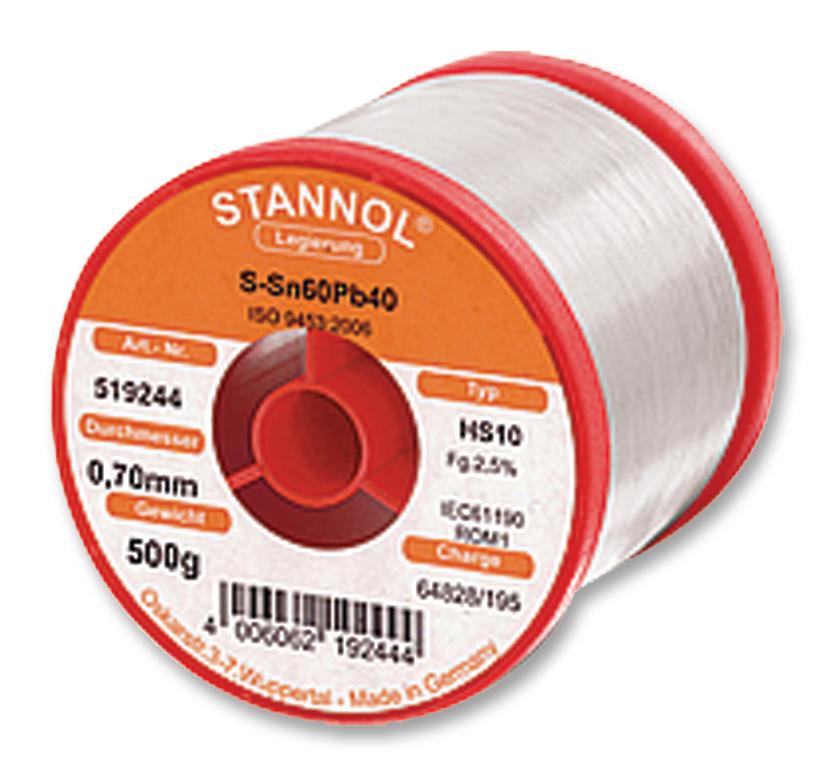 HS10 2510 0,7MM 500G SOLDER WIRE, 362FLUX, 0.71MM, 500G STANNOL