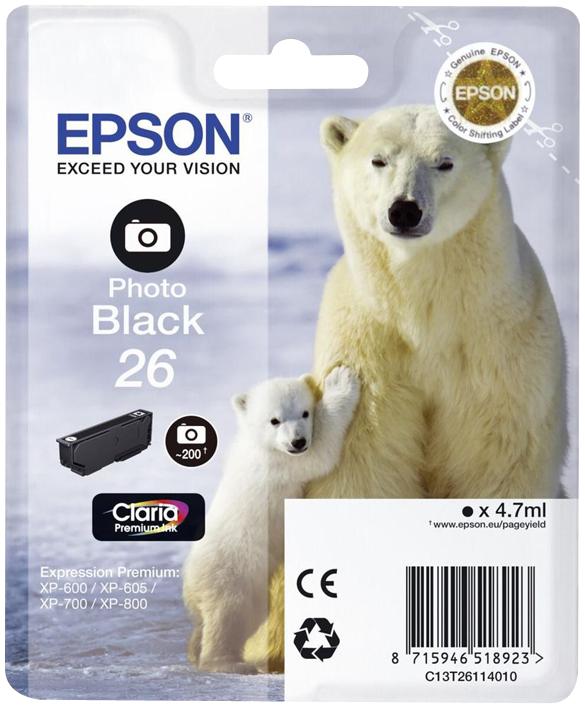 C13T26114010 INK CARTRIDGE, T2611, PHOTO BK,EPSON EPSON