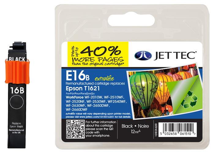 101E016201 INK CART, REMAN, EPSON T1621 BLACK JET TEC