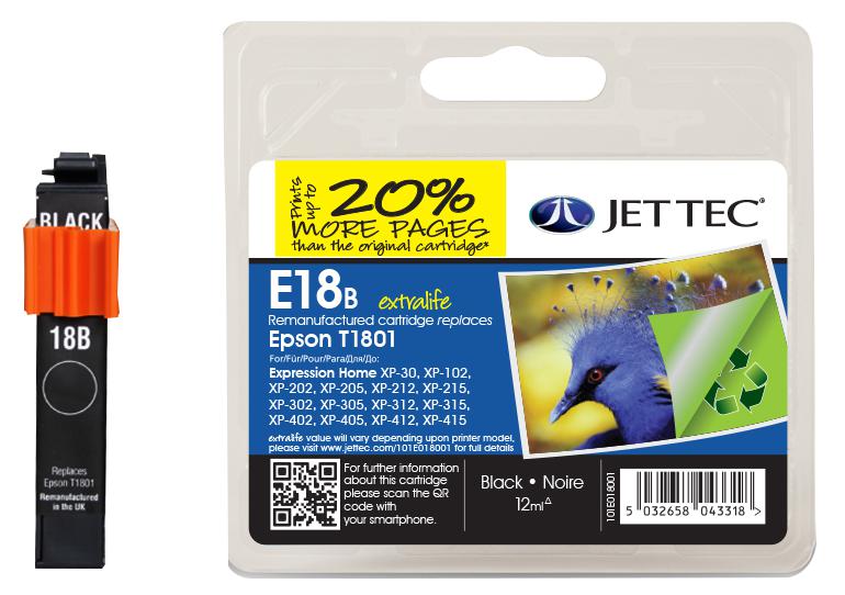 101E018001 INK CART, COMPATIBLE, EPSON T1801 BLACK JET TEC