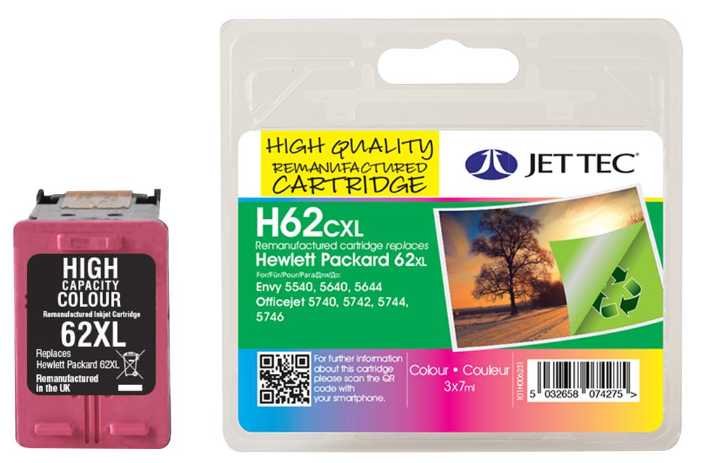 124H006231 INK CART, REMAN, HP62XL COLOUR JET TEC