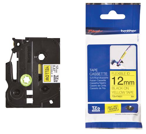 TZEFX631 FLEXI TAPE 12MM BLACK ON YELLOW TZEFX631 BROTHER