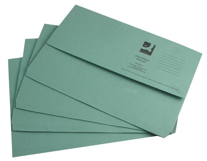 KF23012 DOCUMENT WALLETS, A4/FOOLSCAP, 50PK GRN Q CONNECT