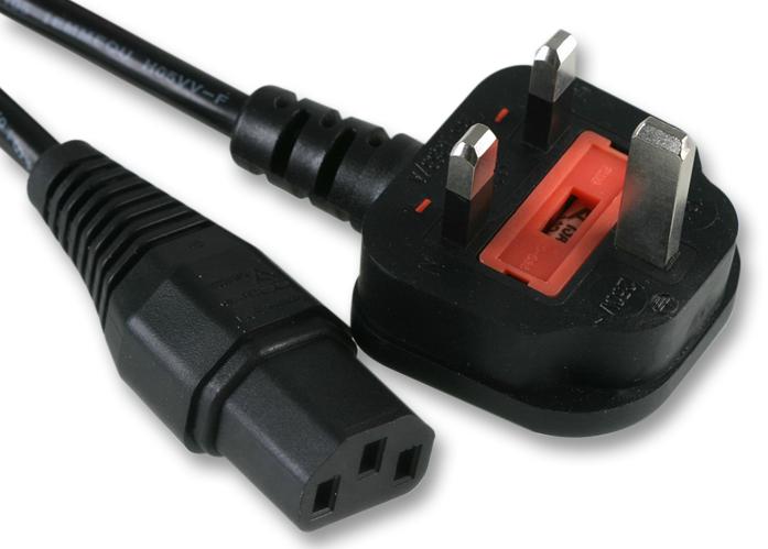 PE01063 POWER CORD, UK-IEC 60320 C13, 2M, BLACK PRO ELEC