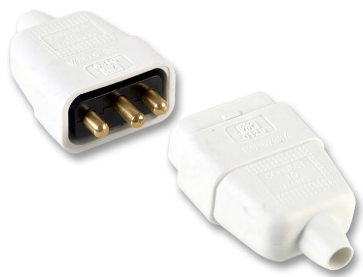 0129-W CONNECTOR RUBBER 10A 3 PIN WHITE PRO ELEC