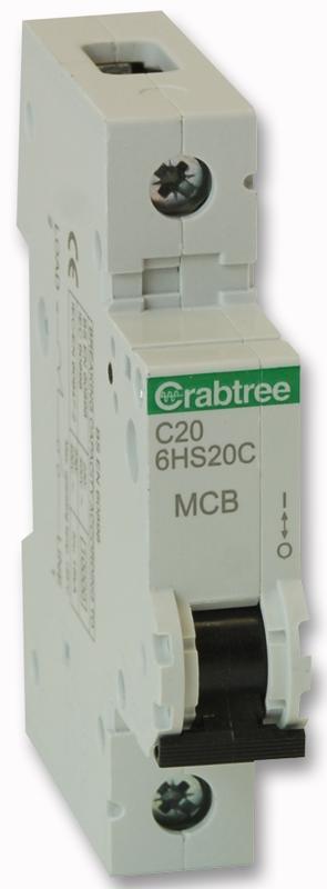 6HS20C 20A SP MCB C CURVE 10KA - EACH CRABTREE