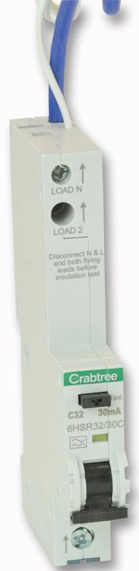 GB6HSR32/30C 32A 1 MODULE SP 30MA RCBO 10KA - EACH CRABTREE