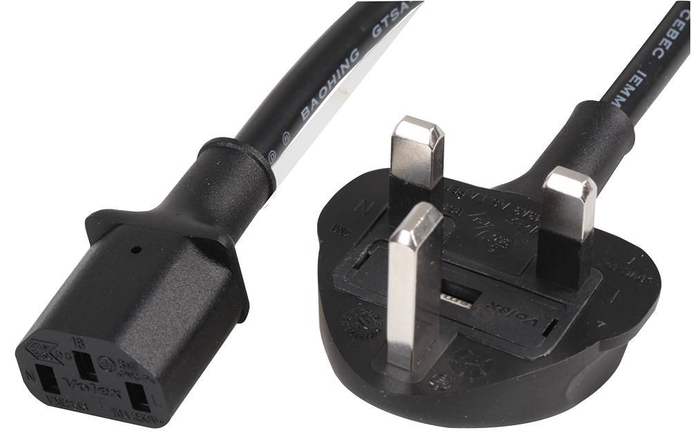 152610/4 POWER CORD, UK PLUG TO C13 CONNECTOR, 2M VOLEX