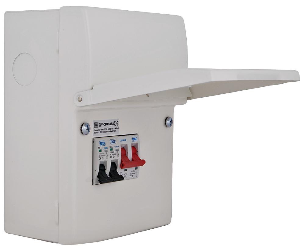 CFUGAR2-01 GARAGE KIT 100A MAIN SWITCH 6A 16A MCB BG ELECTRICAL