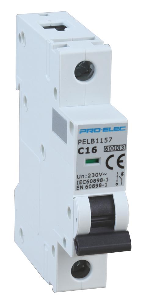PELB1157 CIRCUIT BREAKER, 1P, 16A, 415V, DIN RAIL PRO ELEC