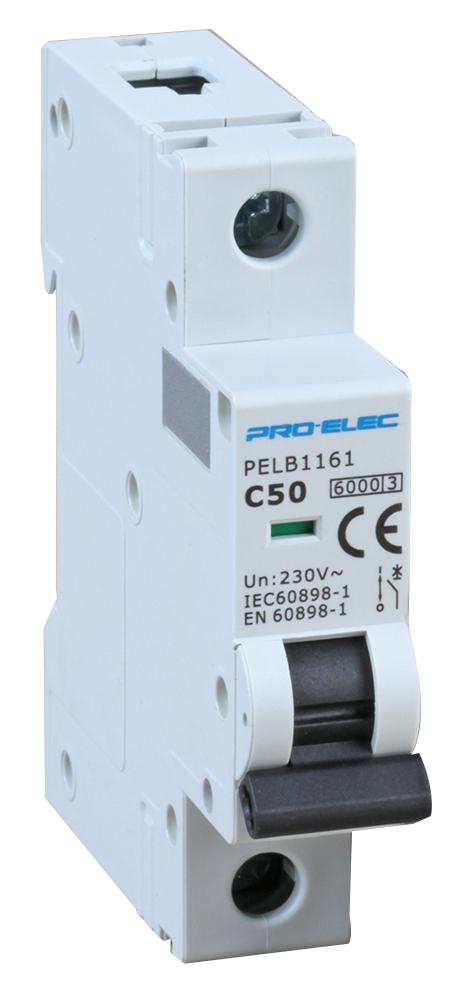 PELB1161 CIRCUIT BREAKER, 1P, 50A, 415V, DIN RAIL PRO ELEC