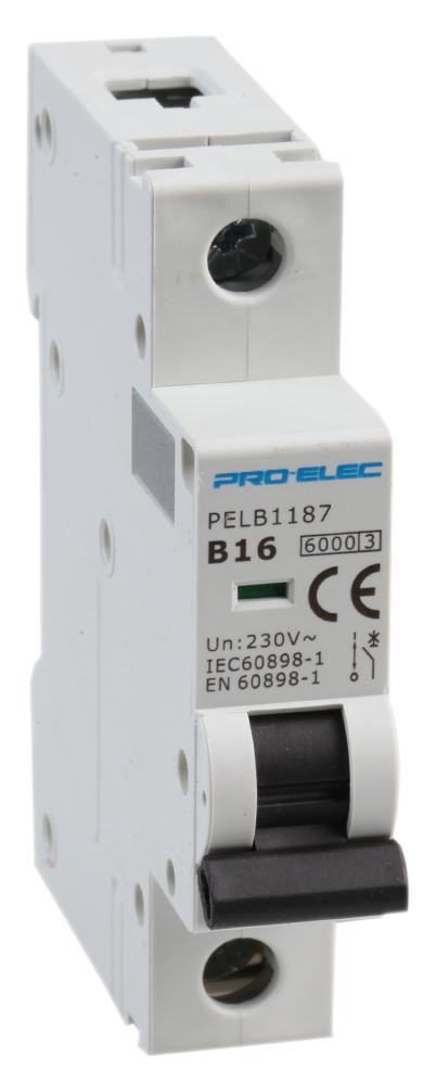 PELB1187 CIRCUIT BREAKER, 1P, 16A, 415V, DIN RAIL PRO ELEC