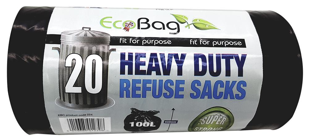 224 20 HEAVY DUTY REFUSE SACKS - 100 LITRES ECOBAG