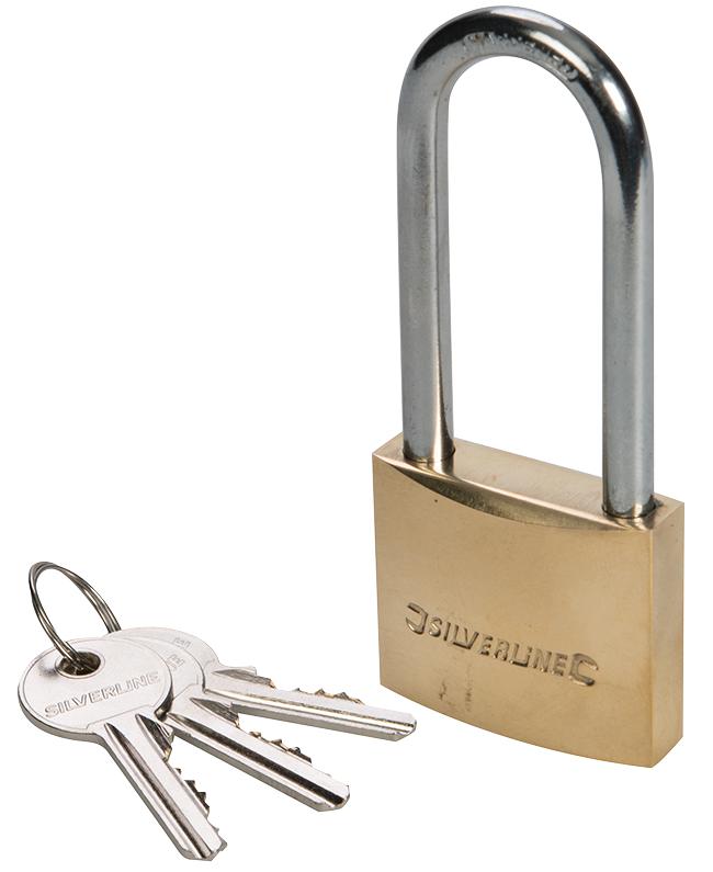 MSS04L BRASS PADLOCK 50MM LONG SHACKLE SILVERLINE