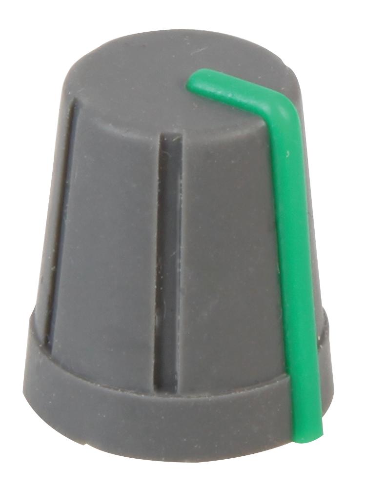 CR-R4-4 KNOB, SOFT TOUCH, D SHAFT, GREY/GRN MULTICOMP