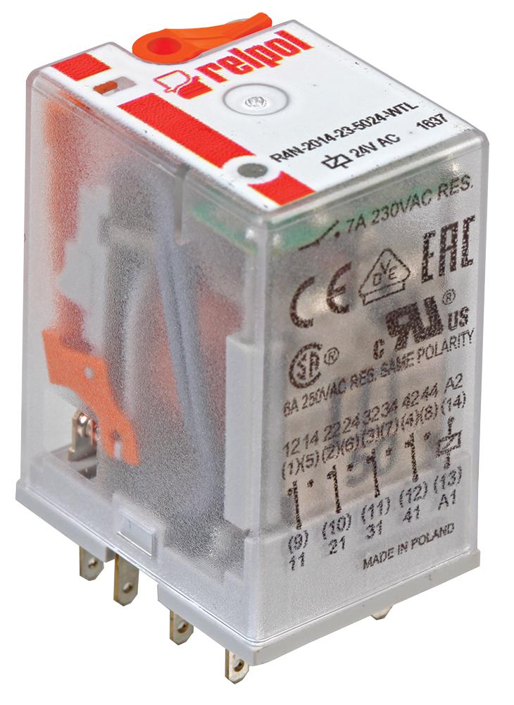 R4N-2014-23-5230-WTL 14-PIN INDUSTRIAL RELAY, 7A, 4PCO, 230V RELPOL