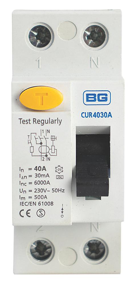 BG ELECTRICAL RCBO CUR4030A-01 40A 30MA TYPE A RCD 2 POLE BG ELECTRICAL 3459129 CUR4030A-01