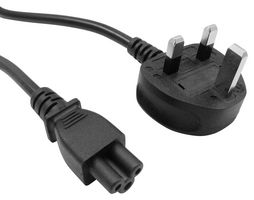 GW-151631 - Mains Power Cord, With 3A Fuse, Mains Plug, UK to IEC 60320 C5, 1 m, 3 A, 250 VAC, Black - MULTICOMP PRO