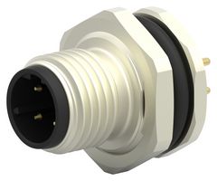 T4140512041-000 - Sensor Connector, M12, Male, 4 Positions, PCB Pin, Straight Panel Mount - TE CONNECTIVITY