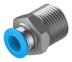 153006 - Pneumatic Fitting, Push-In Straight Connector, R3/8, 14 bar, 8 mm, Brass, QS - FESTO