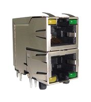 RJSAE538402 - Modular Connector, RJ45 Jack, 2 x 1 (Stacked), 8P8C, Cat5, Through Hole Mount - AMPHENOL COMMUNICATIONS SOLUTIONS