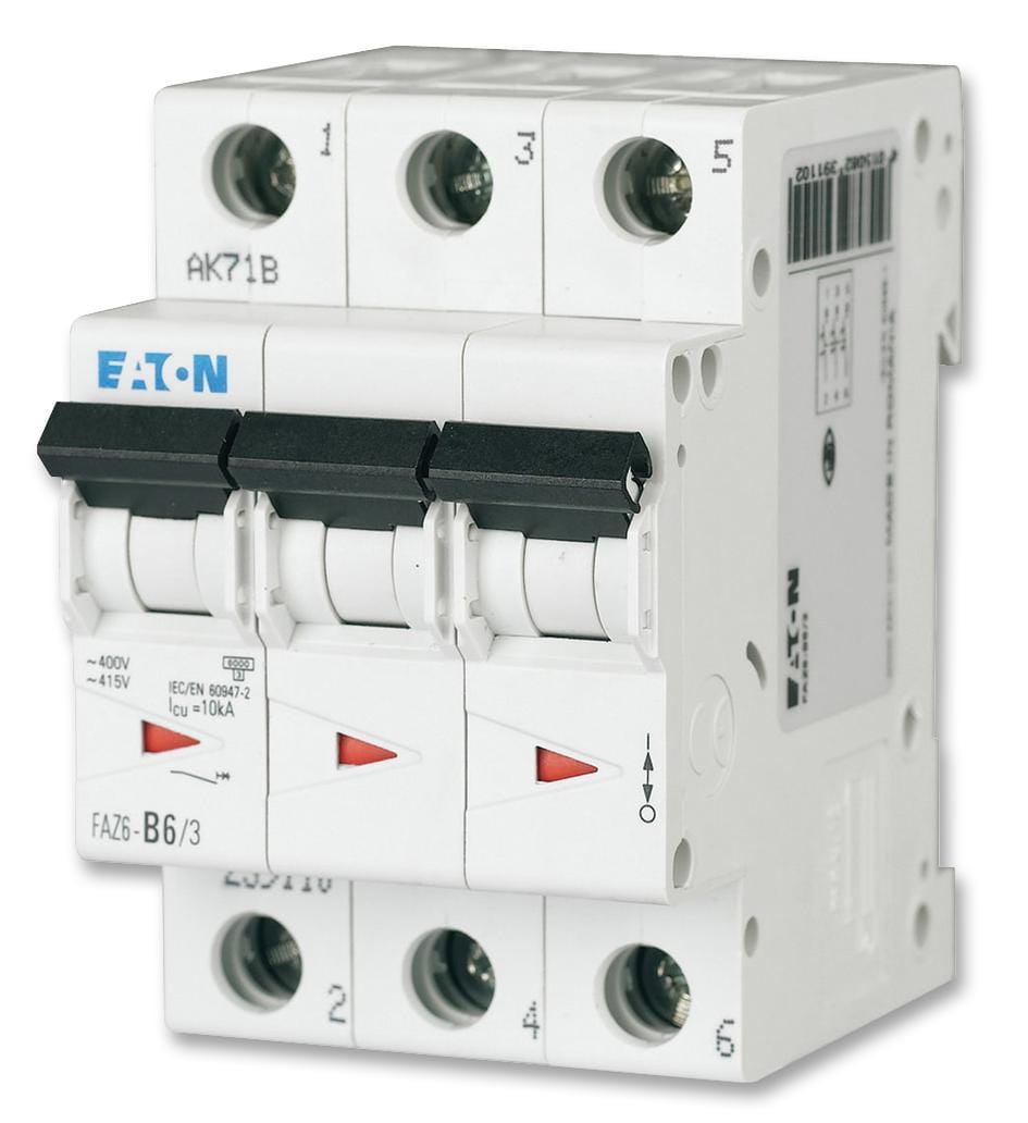 EATON MOELLER Thermal Magnetic FAZ6-C63/3 CIRCUIT BREAKER, 3 POLE, C TYP, 63A EATON MOELLER 2290107 FAZ6-C63/3