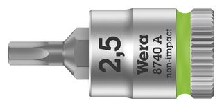 8740 2.5 X 28mm Bit Socket, Hex, Size 2.5mm, 28mm Wera