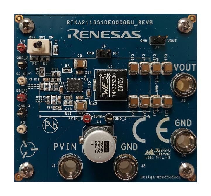 RENESAS Power Management - DC / DC RTKA211651DE0000BU EVAL BOARD, SYNCHRONOUS BUCK REGULATOR RENESAS 3781629 RTKA211651DE0000BU