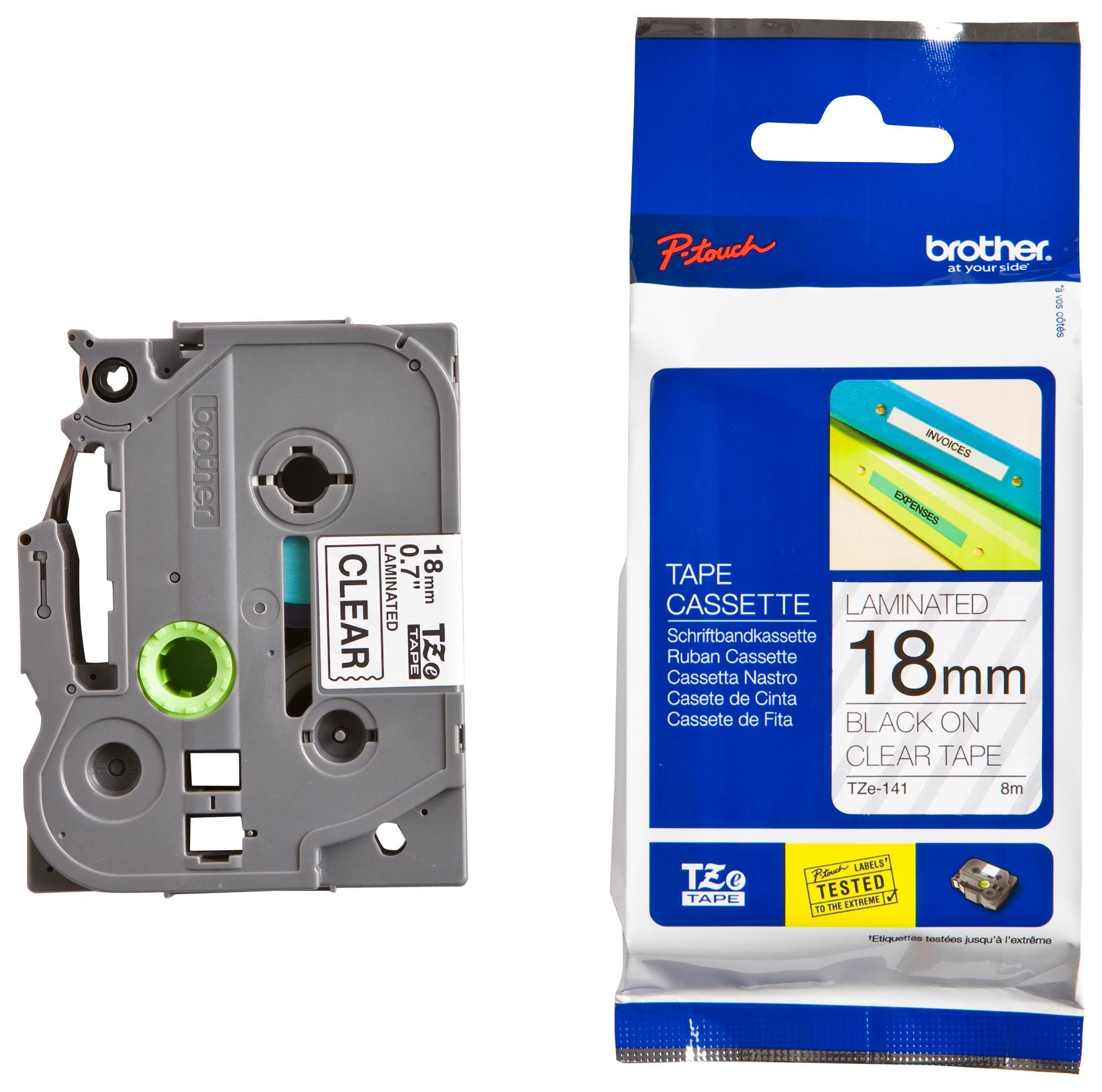 BROTHER Label Printer Tape TZE-141 TAPE, BLACK ON CLEAR, 18MM W, 8M L BROTHER 603636 TZE-141