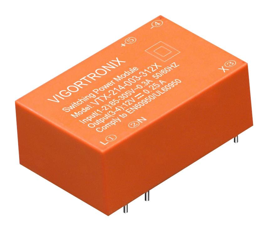 VIGORTRONIX PCB Mount - Single Ouput VTX-214-003-306X POWER SUPPLY, AC-DC, 6V, 0.5A VIGORTRONIX 2775128 VTX-214-003-306X