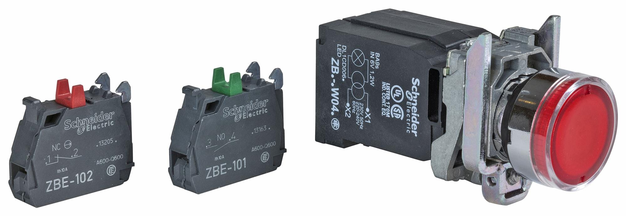 SCHNEIDER ELECTRIC illuminated XB4BW3435 PB SW, ILLUM, SPST-NO/NC, RED, 6A/120VAC SCHNEIDER ELECTRIC 3108769 XB4BW3435