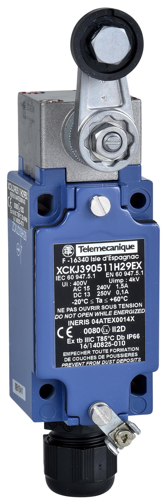 TELEMECANIQUE SENSORS Limit Switch XCKJ390511H29EX LIMIT SW, LEVER, DPST-NC/SPST-NO, 1.5A TELEMECANIQUE SENSORS 3130445 XCKJ390511H29EX