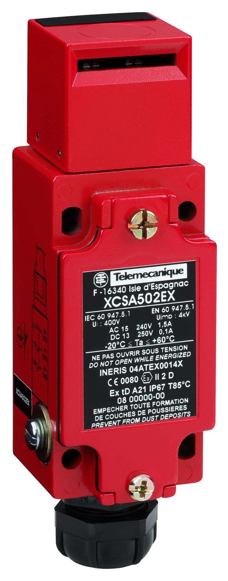 TELEMECANIQUE SENSORS Safety interlock XCSA502EX SAFETY SWITCH, DPST-NO/SPST-NC, 6A, 120V TELEMECANIQUE SENSORS 3130576 XCSA502EX